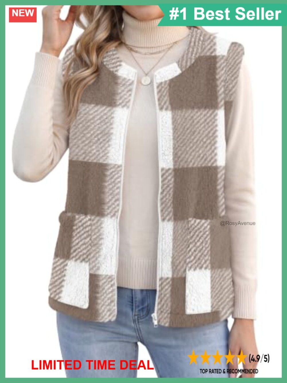 Fuzzy Sherpa Fleece Vest Sleeveless Zip-Up Warm Winter Layering